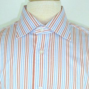 Fusaro orange blue white stripe cotton dress cotton shirt 16.5 i42